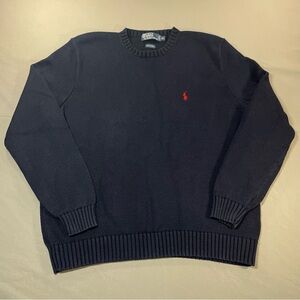 VINTAGE Polo Ralph Lauren 100% Cotton Knit Crewneck Sweater - Navy - Mens XXL